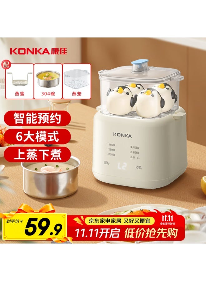 Konka Egg Cooker, Compact Multifunctional Mini Electric Steamer, Single And Double Layer Breakfast Maker, All-in Egg Custard Machine For One Person, Home Steamer Kzdq-0303 - Image 1
