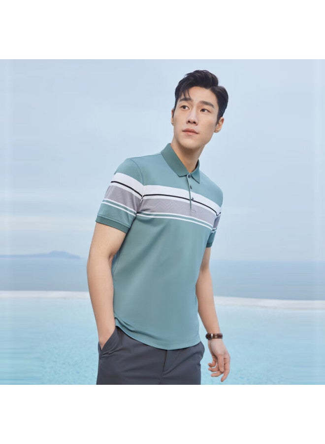 Youngor Men's Summer Youth Men's Business Casual Short Sleeve High-end Polo Shirt Bean Green M - Image 2