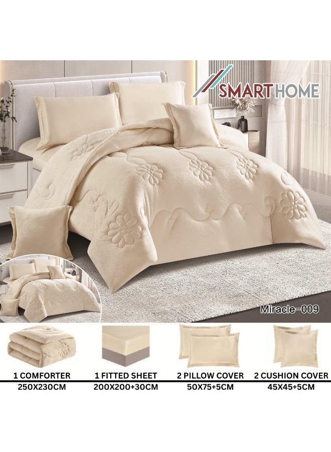 سمارت هوم مفرش شتوي نفرين نظام وجهين - وجه من المخمل ووجه مايكروفايبر، طقم مفارش بحشوة دبل ، طقم نوم يتكون من 6 قطع ( 1 مفرش بحشوة +1 شرشف مطاط للمرتبة + 2 كيس مخدة +2 كيس للوسادة المربعة ) مقاس المفرش 230X250 سم ومقاس المغاط 200X200 سم ( اللون نفس الصورة) - Image 3