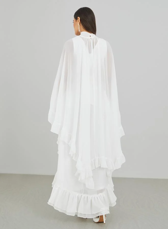 Styli Styli Ruffled Cape Sleeve High Neck Maxi Dress