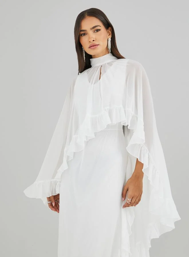Styli Styli Ruffled Cape Sleeve High Neck Maxi Dress