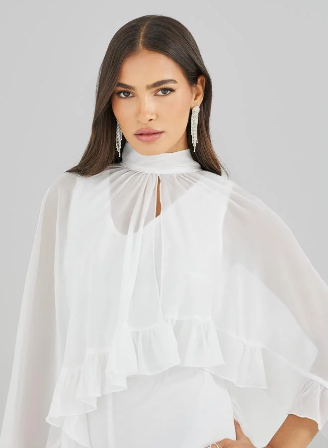 Styli Styli Ruffled Cape Sleeve High Neck Maxi Dress