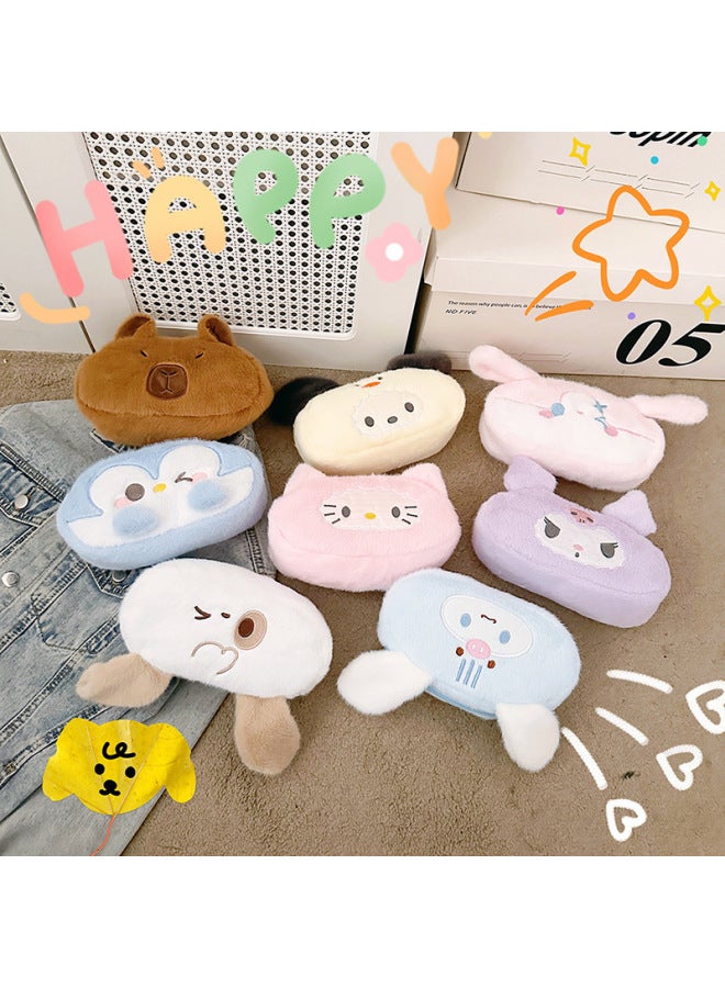 Japanese Cute Multi-pattern Embroidery Pencil Case Kappibala Big Ear Dog Plush Doll Hand Bag Student Storage Bag-Color:Pink Cloth - Image 2