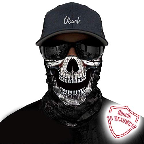 Obacle Skull Face Mask Half for Dust Wind UV Sun Protection Seamless 3D Tube Mask Bandana for Men Women Durable Thin Breathable Skeleton Mask Motorcycle Riding Biker (Black Eye Smile Skull) - Image 2