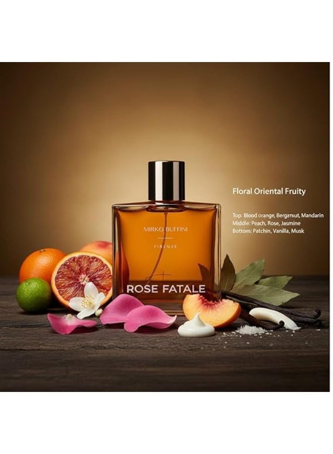 ميركو بوفيني ماء عطر روز فاتال، 100 مل، برتقال الدم، البرغموت، اليوسفي، الورد، الياسمين، الخوخ، الباتشولي، الفانيليا، المسك - Image 2