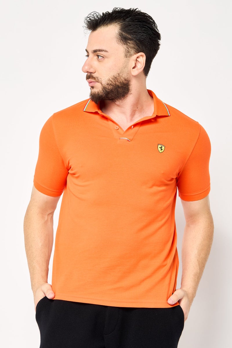 Scuderia Ferrari Men Sportswear Fit Short Sleeve Golf Polo Shirts, Orang  - Image 1