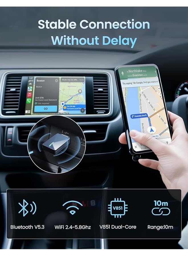 KASTWAVE Wireless Caplay Adapter, Convert Wired To Wireless Carplay Adapter, Auto Car Play Wireless Dongle With Ios10+ / Android 11+, Support Ota, Black - Image 3