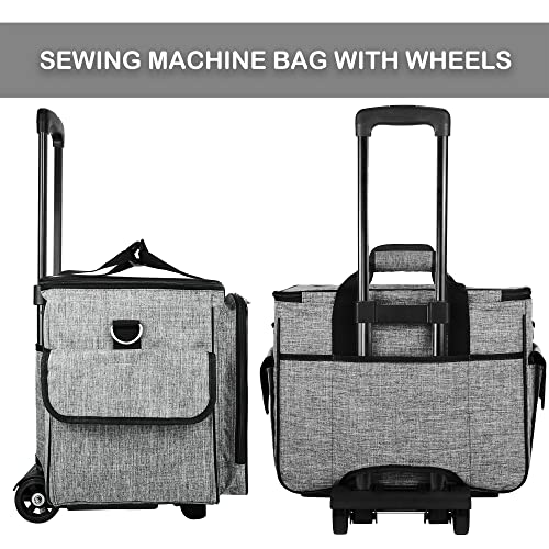 CAB55 Rolling Sewing Machine Case, Detachable Rolling Sewing Machine Carrying Case on Wheels, Trolley Tote Bag with Removable Bottom Wooden Board for Most Standard Sewing Machine and Accessories-Gray - Image 4