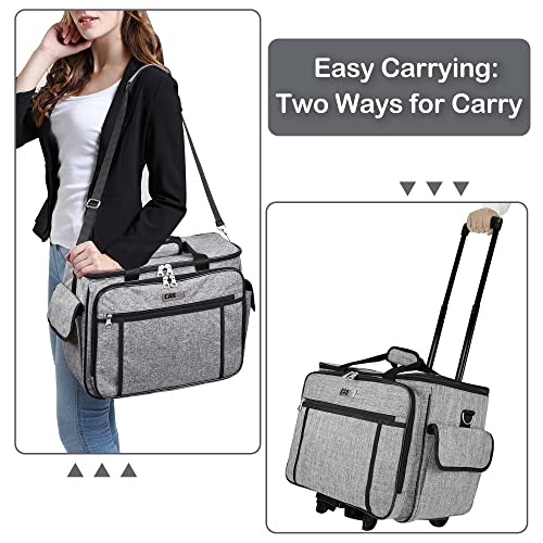 CAB55 Rolling Sewing Machine Case, Detachable Rolling Sewing Machine Carrying Case on Wheels, Trolley Tote Bag with Removable Bottom Wooden Board for Most Standard Sewing Machine and Accessories-Gray - Image 3