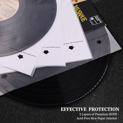 sdroceRyaM 20pcs Vinyl Record Inner Sleeves 12 Inches Rice Paper LP Sleeves for 33 RPM Anti-Static Vinyl Record Sleeves 3-Layer Acid-Free Protective Sleeves for Album Cover LP Collection - Image 5