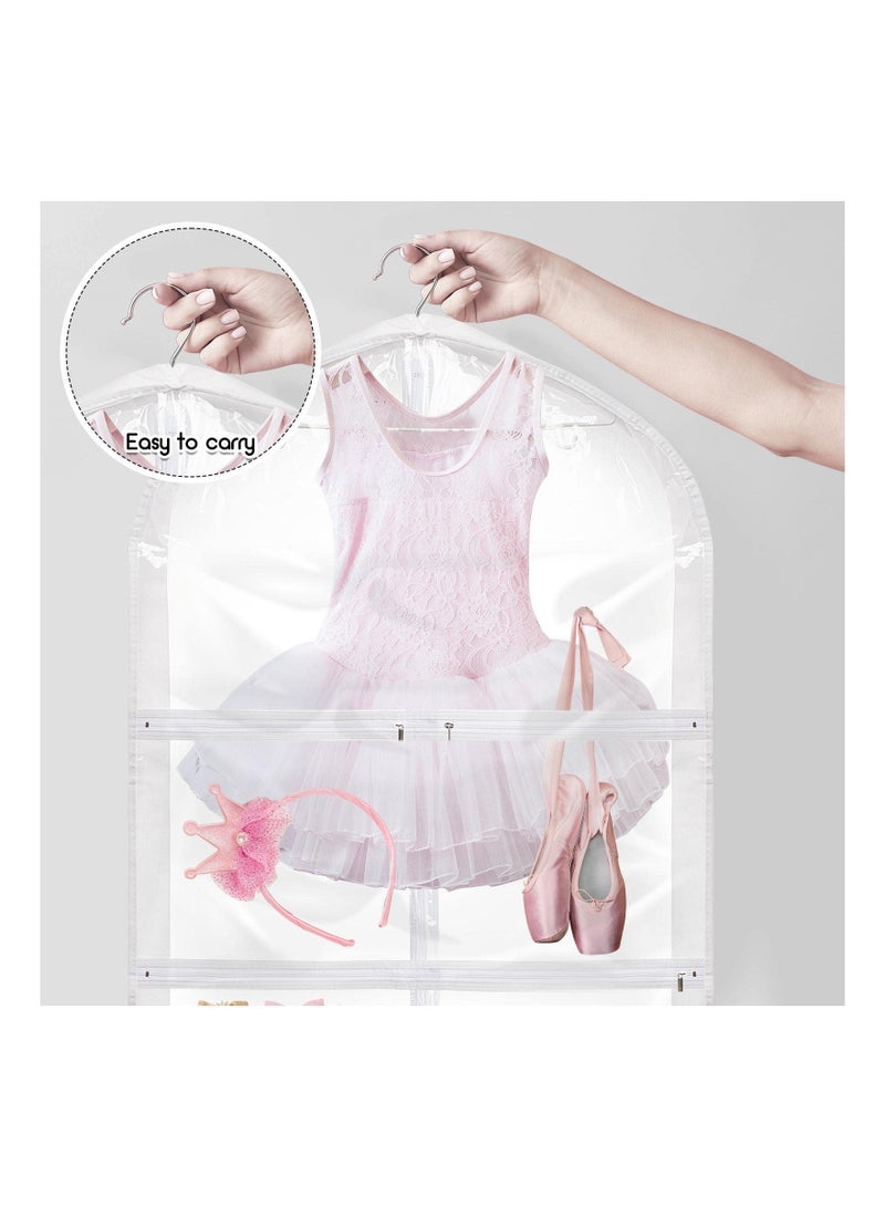 Dance Costume Garment Bag, PVC Plastic Bag Holder Clear with Garment Rack Hanging Pack to Dance Bag Children Clothes Storage Costume Bags Organizer Zipper Pockets for Kid Girls, 23.6 x 35.4 In(3 Pcs) - Image 2