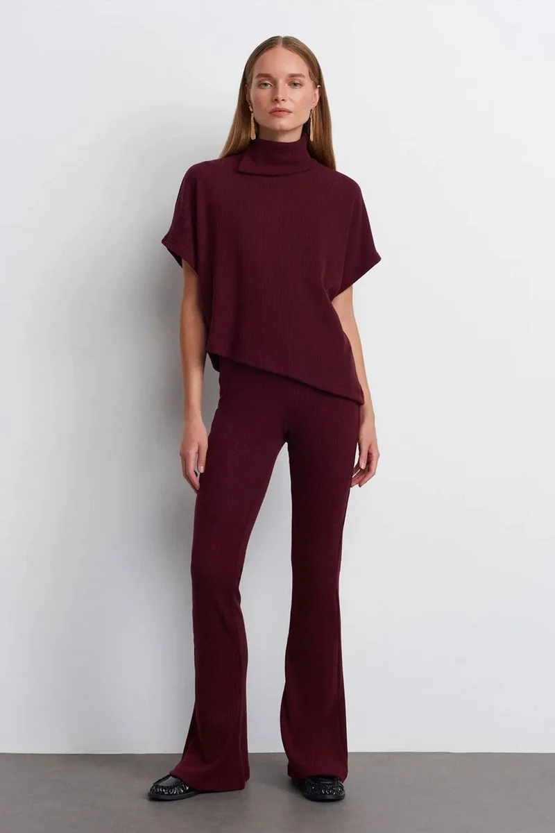DILVIN High-Waist Flare Knit Pants