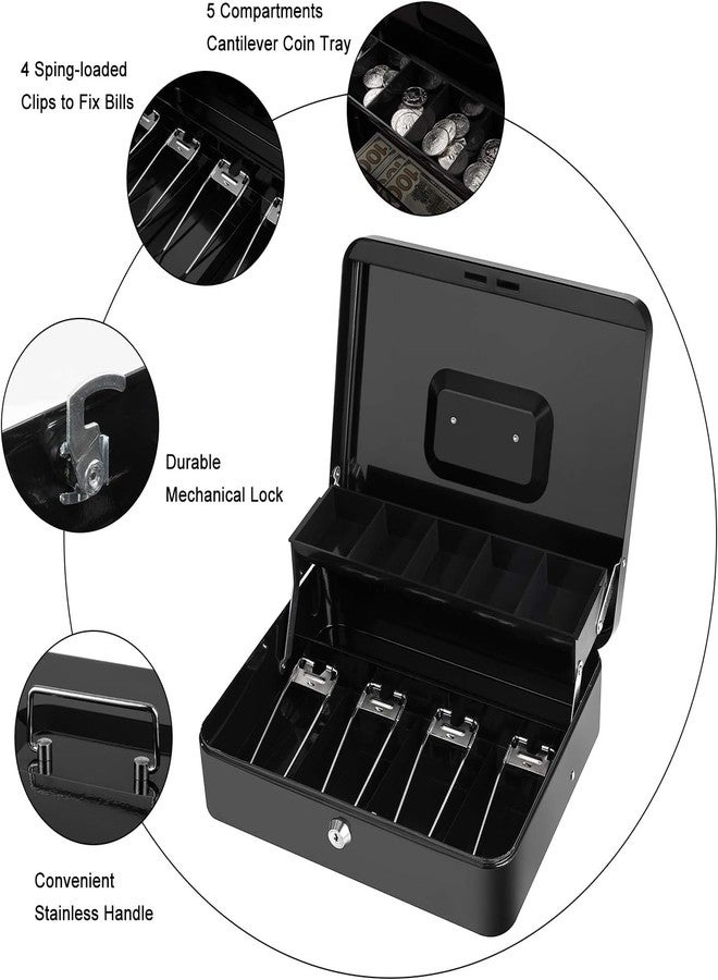 Wosta Cash Money Safe Box - Compact Solid Steel Lockable Security Storage Chest for Loose Money, Coins, Change & Valuables with 2 Keys (X-Large) 11.8"L x 9.5"W x 3.5"H, Black - Image 2