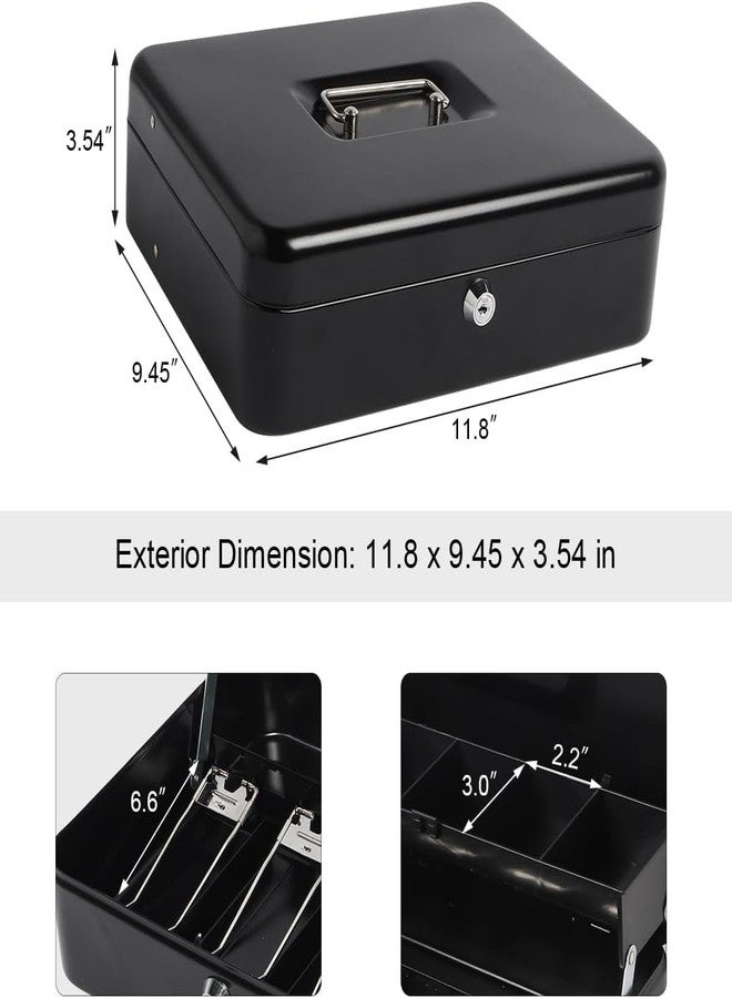 Wosta Cash Money Safe Box - Compact Solid Steel Lockable Security Storage Chest for Loose Money, Coins, Change & Valuables with 2 Keys (X-Large) 11.8"L x 9.5"W x 3.5"H, Black - Image 4