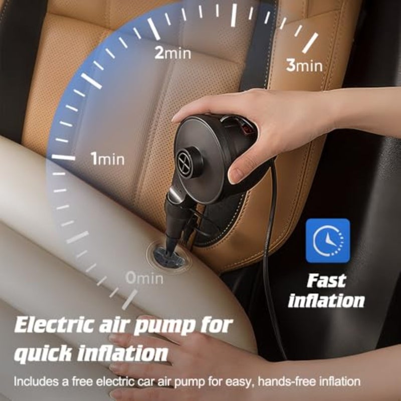 Car Air Mattress - Upgraded Foldable Inflatable Back Seat Air Mattress - Inflatable Thickened Car Air Bed with Electric Air Pump, for Sedan/Truck/SUV Beige - Image 5