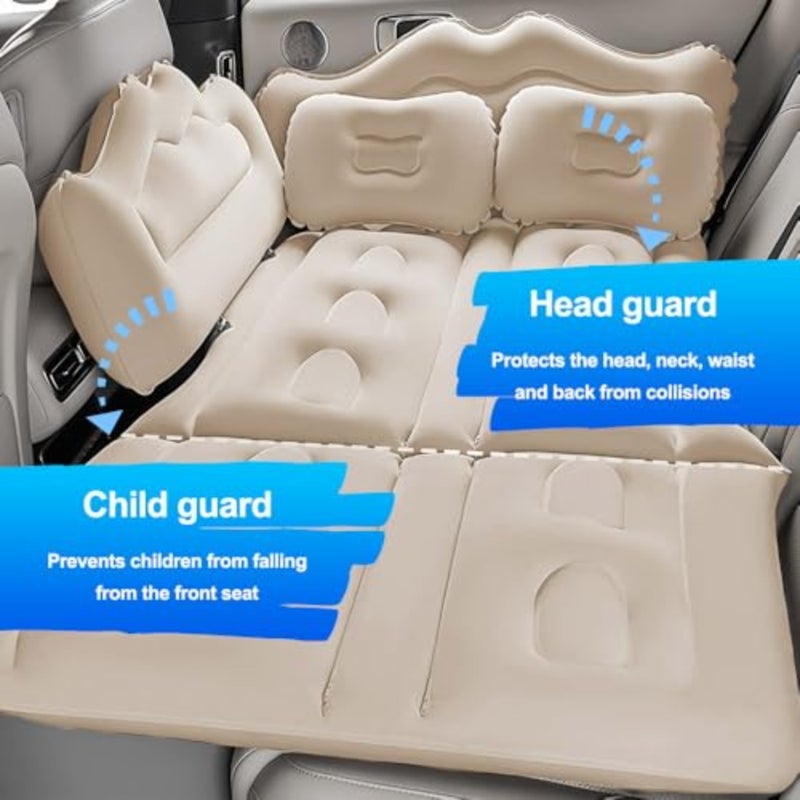 Car Air Mattress - Upgraded Foldable Inflatable Back Seat Air Mattress - Inflatable Thickened Car Air Bed with Electric Air Pump, for Sedan/Truck/SUV Beige - Image 2