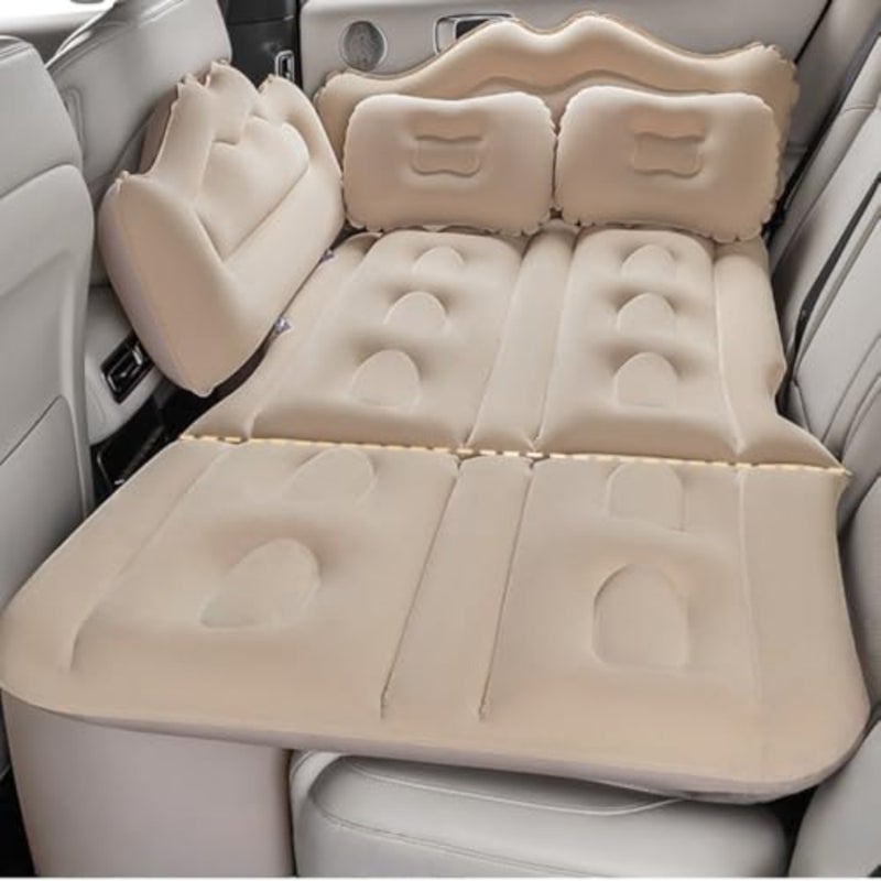 Car Air Mattress - Upgraded Foldable Inflatable Back Seat Air Mattress - Inflatable Thickened Car Air Bed with Electric Air Pump, for Sedan/Truck/SUV Beige - Image 1