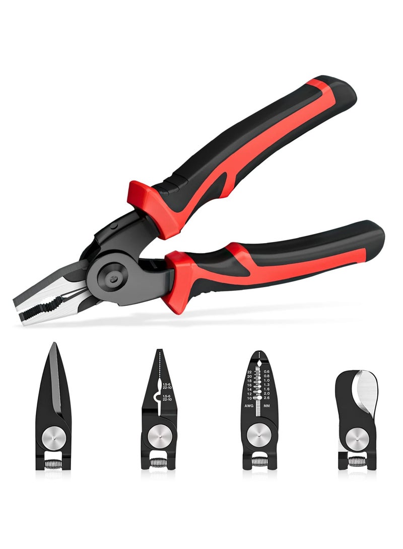 5 In 1 Combination Interchangeable Pliers Kit,8" Wire Stripper, Wire Crimper/Wire Crimping Tool, Electrician Pliers/Linesman Pliers, Cable Cutting, Wire Cutter, Tin Cutting Scissors - Image 1