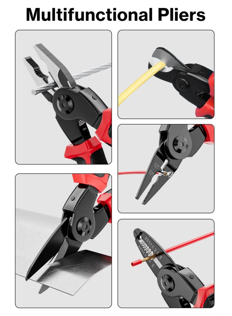5 In 1 Combination Interchangeable Pliers Kit,8" Wire Stripper, Wire Crimper/Wire Crimping Tool, Electrician Pliers/Linesman Pliers, Cable Cutting, Wire Cutter, Tin Cutting Scissors - Image 3