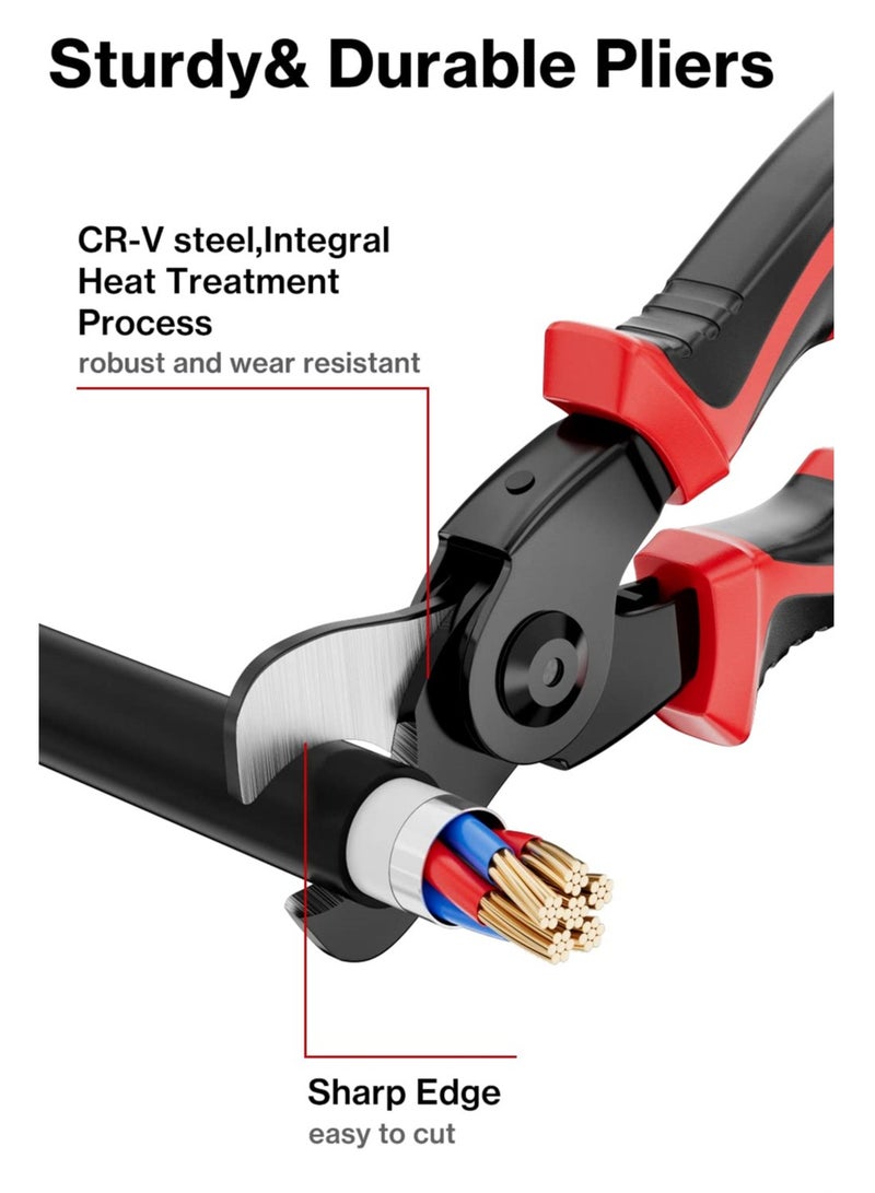 5 In 1 Combination Interchangeable Pliers Kit,8" Wire Stripper, Wire Crimper/Wire Crimping Tool, Electrician Pliers/Linesman Pliers, Cable Cutting, Wire Cutter, Tin Cutting Scissors - Image 4