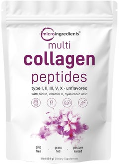 Micro Ingredients Multi Collagen Peptides Powder, 1 Pound 16 Ounce - Type I,Ii,Iii,V,X With Biotin 10,000Mcg, Hyaluronic Acid, Vitamin C - Unflavored - Keto And Paleo Friendly, Easy Dissolve, Non-Gmo  - Image 1