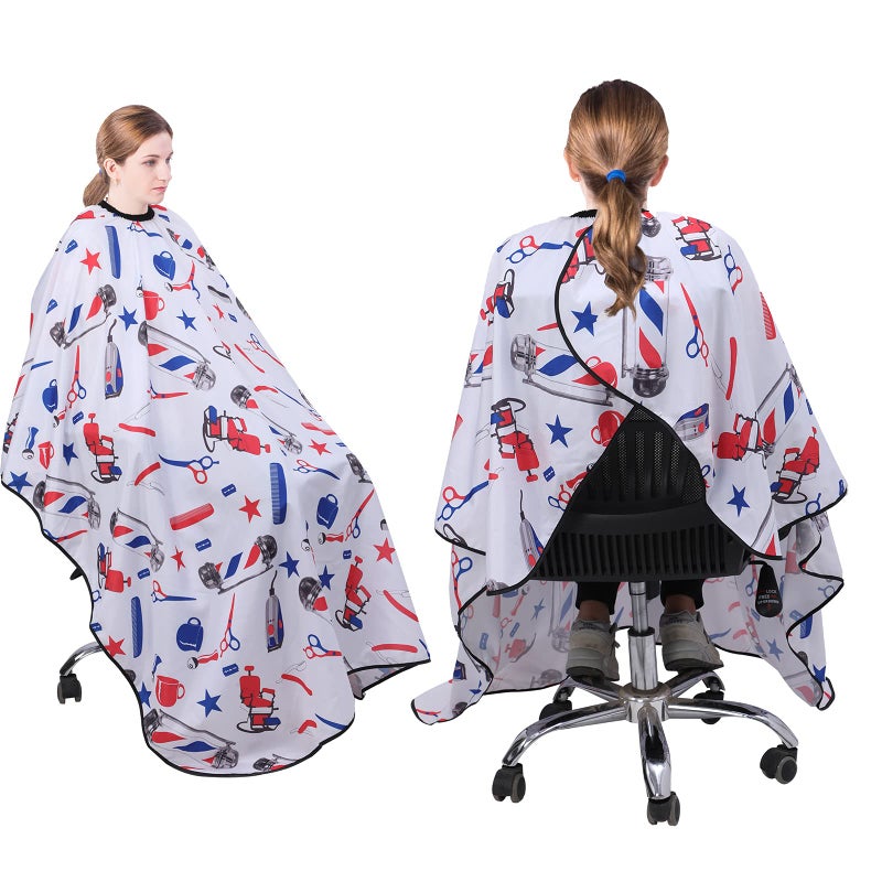 YELEGAI Professional Hair Cutting Cape with Neck Duster Brush, Large Size Salon Barber Cape for Men, Women and Kids(White with Colorful Pattern) - Image 3
