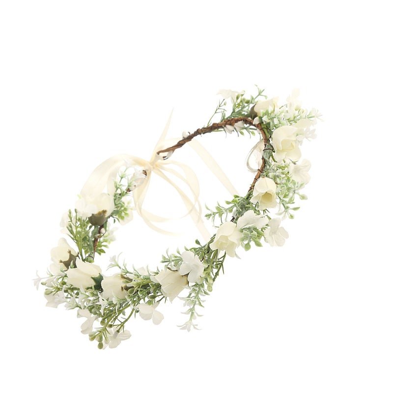 1pc Bridal Wreath Headband Bride Beach Wedding Hair Accessory (White, Green) - Image 1