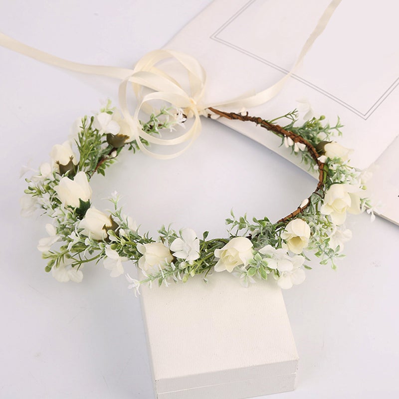 1pc Bridal Wreath Headband Bride Beach Wedding Hair Accessory (White, Green) - Image 4