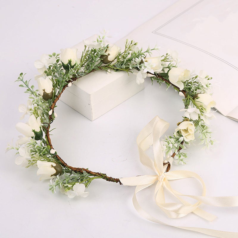 1pc Bridal Wreath Headband Bride Beach Wedding Hair Accessory (White, Green) - Image 5