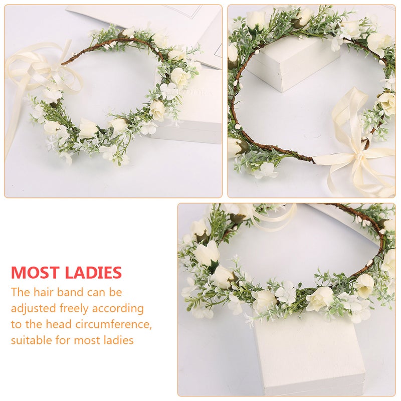 1pc Bridal Wreath Headband Bride Beach Wedding Hair Accessory (White, Green) - Image 2