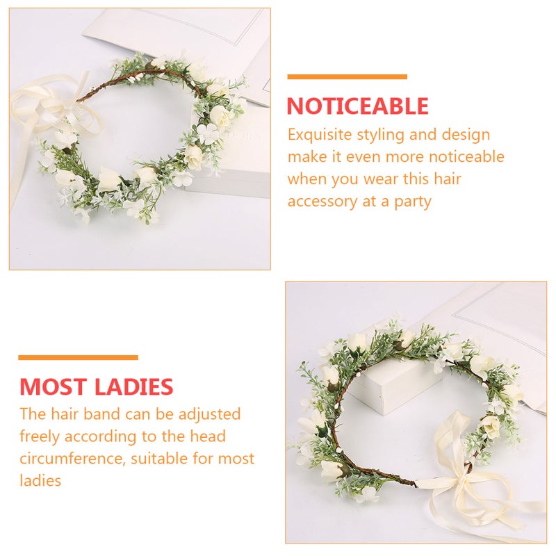 1pc Bridal Wreath Headband Bride Beach Wedding Hair Accessory (White, Green) - Image 3