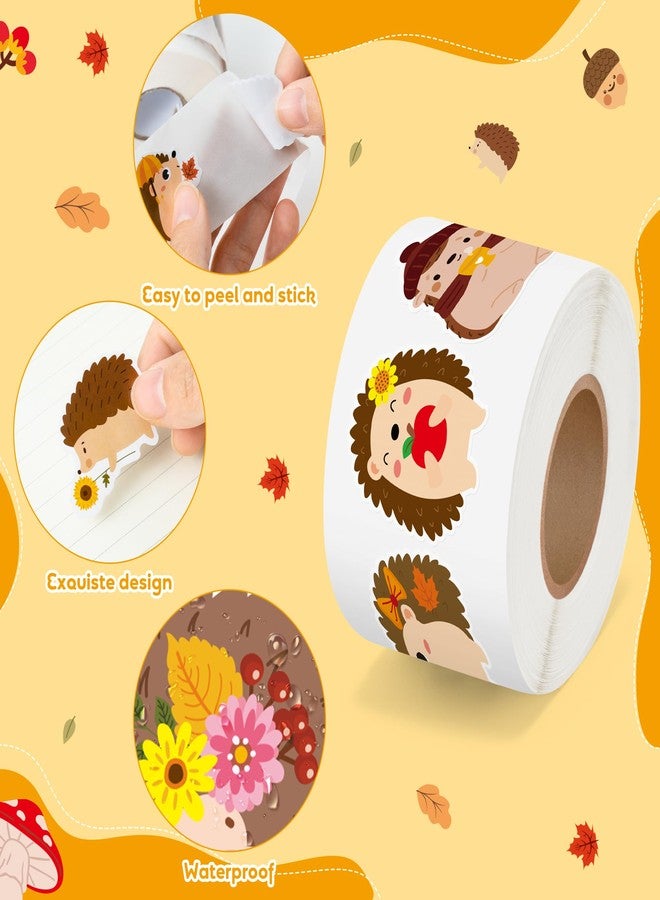 BeYumi Fall Cute Hedgehog Sticker - 1000Pcs Fall Hedgehog Stickers in 2 Rolls Autumn Thanksgiving Adhesive Kawaii Animal Decals Fall Holiday Party Favor Supplies Classroom Office Bottle Decor for Kids - Image 3