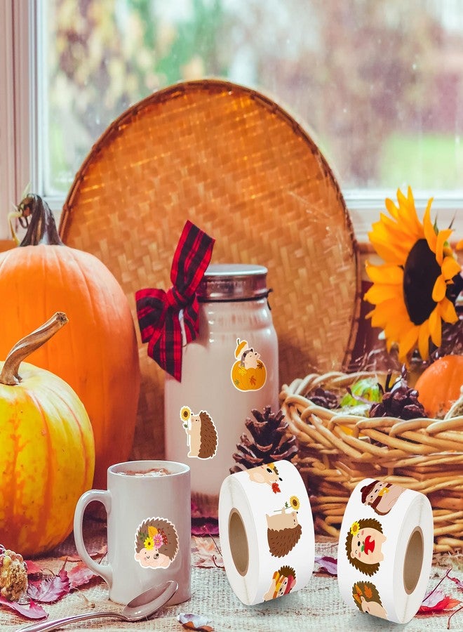 BeYumi Fall Cute Hedgehog Sticker - 1000Pcs Fall Hedgehog Stickers in 2 Rolls Autumn Thanksgiving Adhesive Kawaii Animal Decals Fall Holiday Party Favor Supplies Classroom Office Bottle Decor for Kids - Image 5