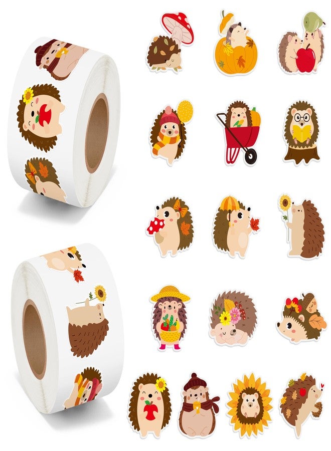 BeYumi Fall Cute Hedgehog Sticker - 1000Pcs Fall Hedgehog Stickers in 2 Rolls Autumn Thanksgiving Adhesive Kawaii Animal Decals Fall Holiday Party Favor Supplies Classroom Office Bottle Decor for Kids - Image 1