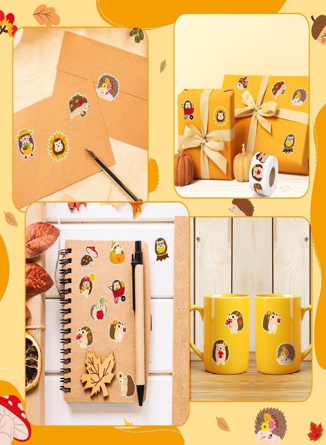 BeYumi Fall Cute Hedgehog Sticker - 1000Pcs Fall Hedgehog Stickers in 2 Rolls Autumn Thanksgiving Adhesive Kawaii Animal Decals Fall Holiday Party Favor Supplies Classroom Office Bottle Decor for Kids - Image 4