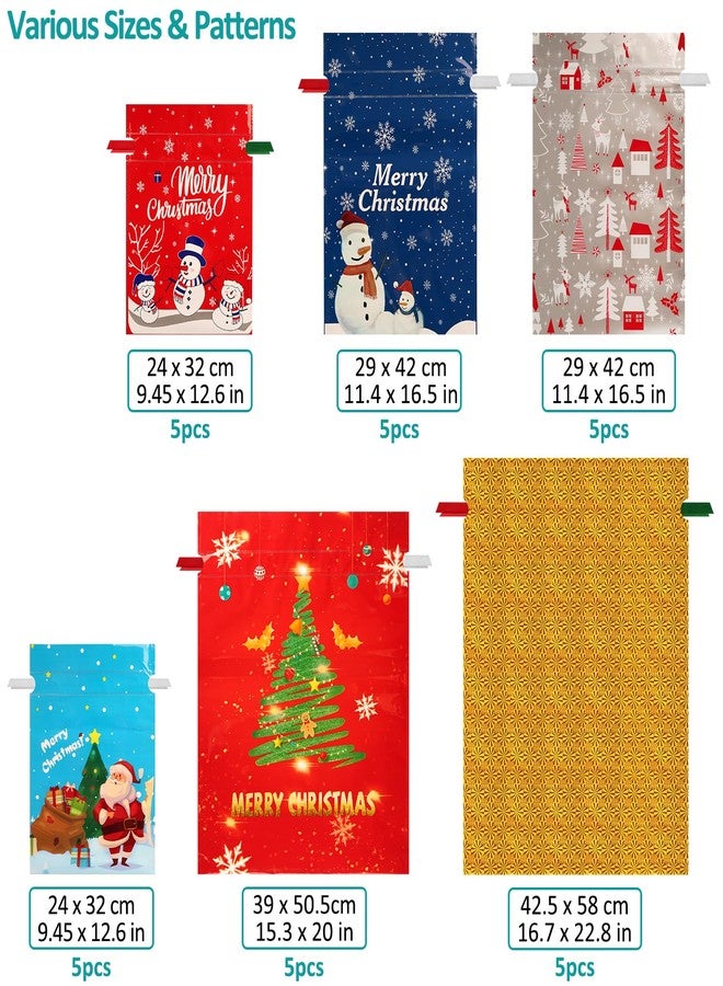 habgp 30 PCS Christmas Gift Bags, Xmas Drawstring Gift Bags Assorted Sizes for Christmas Holiday Present Wrapping & Festival Party Supplies, Large Medium Small - Image 3