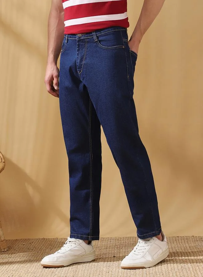 دينيس لينغو جينز رجالي قطن أزرق داكن بقصة مريحة وطول كامل