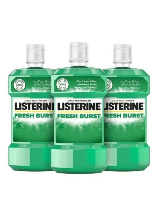 Listerine Fresh Burst Daily Mouthwash With Germ Killing Oral Care Formula To Reduce Plaque 500ml (Pack of 3) - Image 1