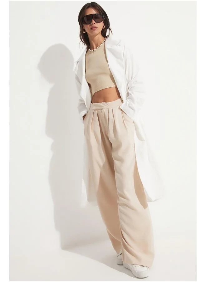 جون June Binding Detailed Trenchcoat White