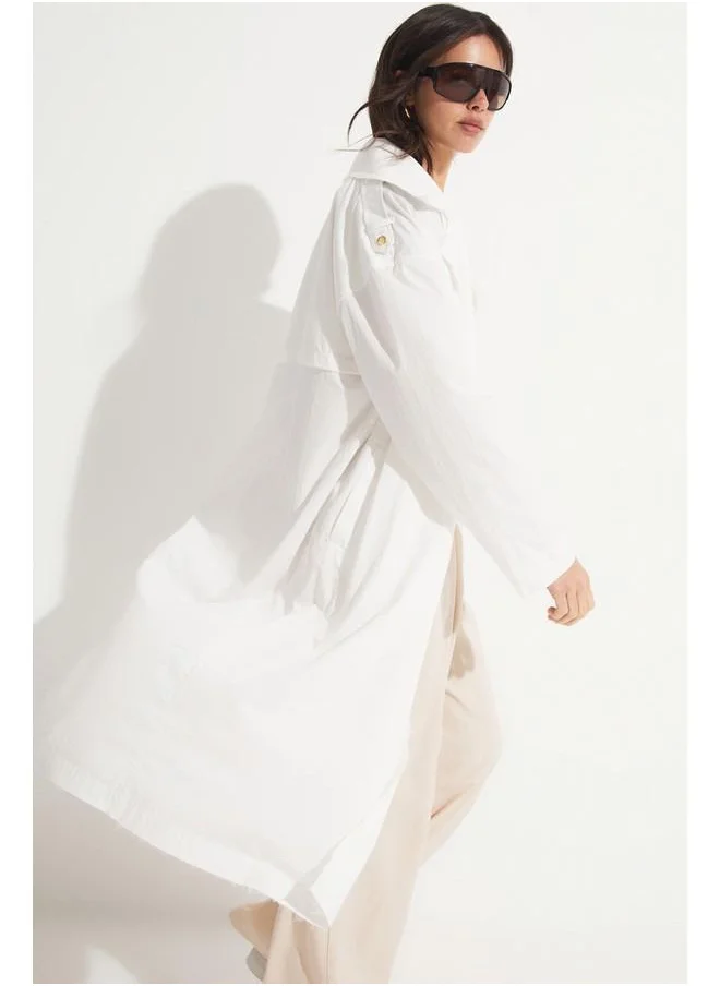 جون June Binding Detailed Trenchcoat White