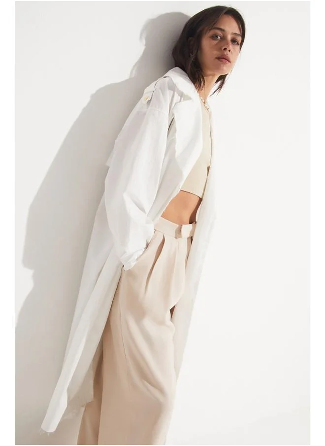 جون June Binding Detailed Trenchcoat White