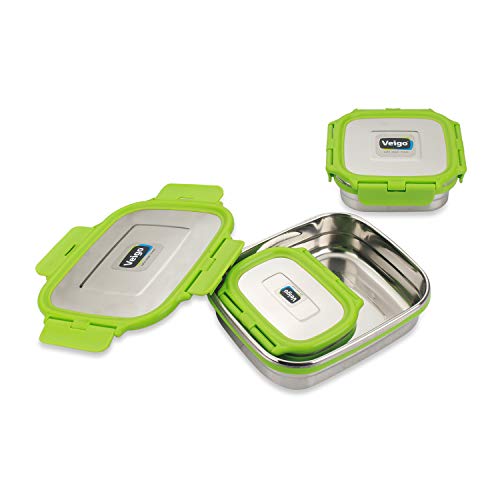 Veigo Lock N Steel 100% Air Tight 3 Pcs Celebration Gift Pack, Green, 1140ml - Image 4
