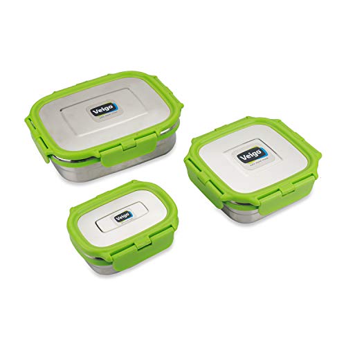 Veigo Lock N Steel 100% Air Tight 3 Pcs Celebration Gift Pack, Green, 1140ml - Image 3