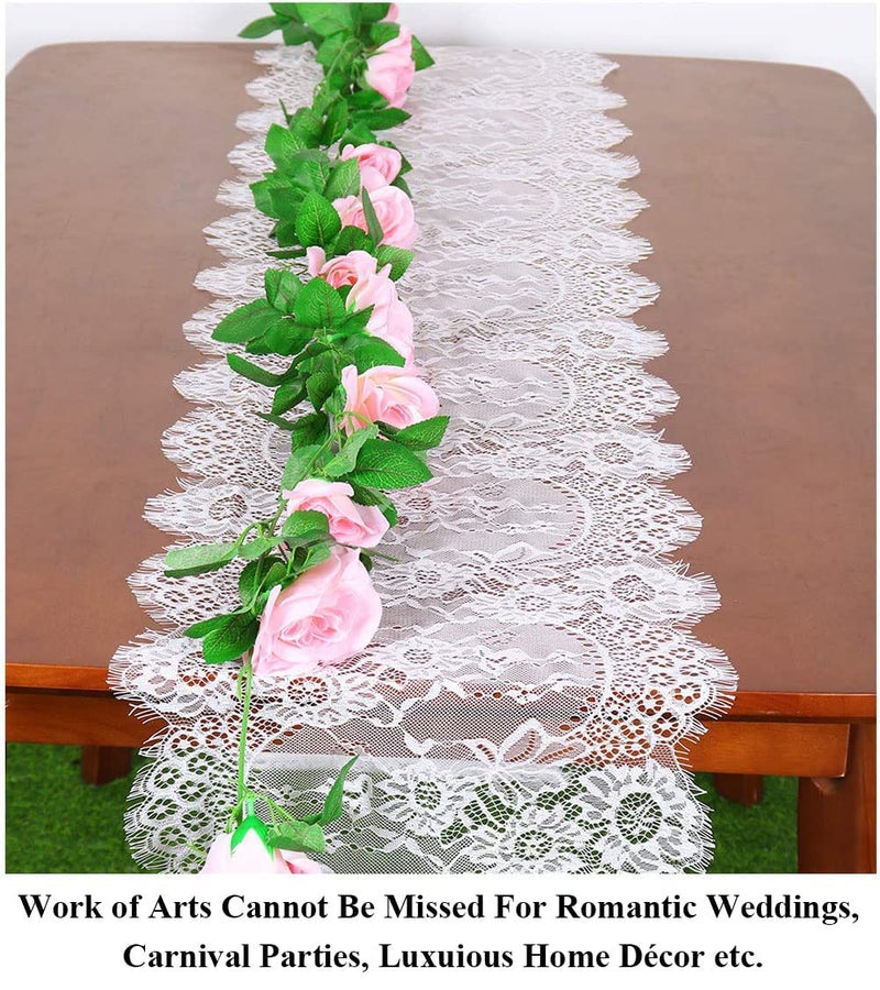 Partisout Lace Table Runner 120 inches Wedding Table Runner Table Cloth Runner Classy Rustic Table Cover Boho Lace Christmas Table Runner Chic Table Runner for Party Halloween (White) - Image 3
