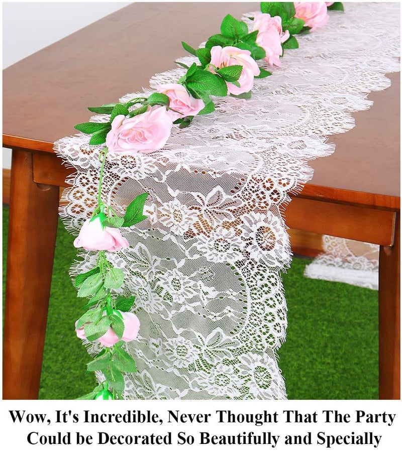 Partisout Lace Table Runner 120 inches Wedding Table Runner Table Cloth Runner Classy Rustic Table Cover Boho Lace Christmas Table Runner Chic Table Runner for Party Halloween (White) - Image 2