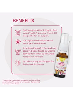 VITAGO Kids Organic D3 500 IU Drops, Supports Bone healthy and Boost Immunity, Gluten Free, Sugar Free - 20 ml, Drops/Spray  - Image 3