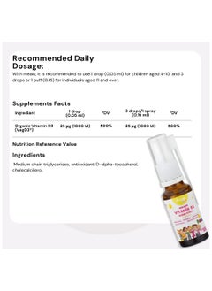VITAGO Kids Organic D3 500 IU Drops, Supports Bone healthy and Boost Immunity, Gluten Free, Sugar Free - 20 ml, Drops/Spray  - Image 4