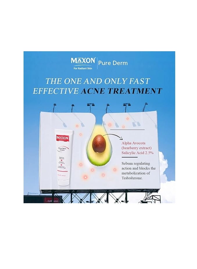 ماكس أون MAXON Pure Derm Cream - Balancing Deep Care for Acne-Prone Skin | Reduces Pimples, Controls Oil, and Soothes Irritation | Lightweight, Non-Greasy Formula for Clearer, Healthier Skin | 30ml - Image 3