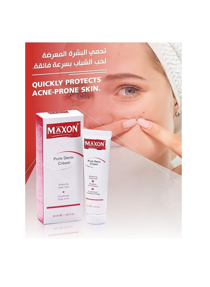 ماكس أون MAXON Pure Derm Cream - Balancing Deep Care for Acne-Prone Skin | Reduces Pimples, Controls Oil, and Soothes Irritation | Lightweight, Non-Greasy Formula for Clearer, Healthier Skin | 30ml - Image 5