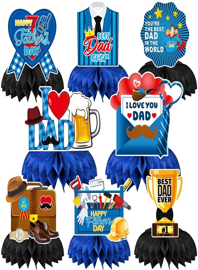JULMELON 8PCS Fathers Day Party Decorations Honeycomb Centerpiece, 3D Double Side Happy Father's Day Centerpieces Table Decor for Party Dad Birthday Decorations Party Supplies - Image 1